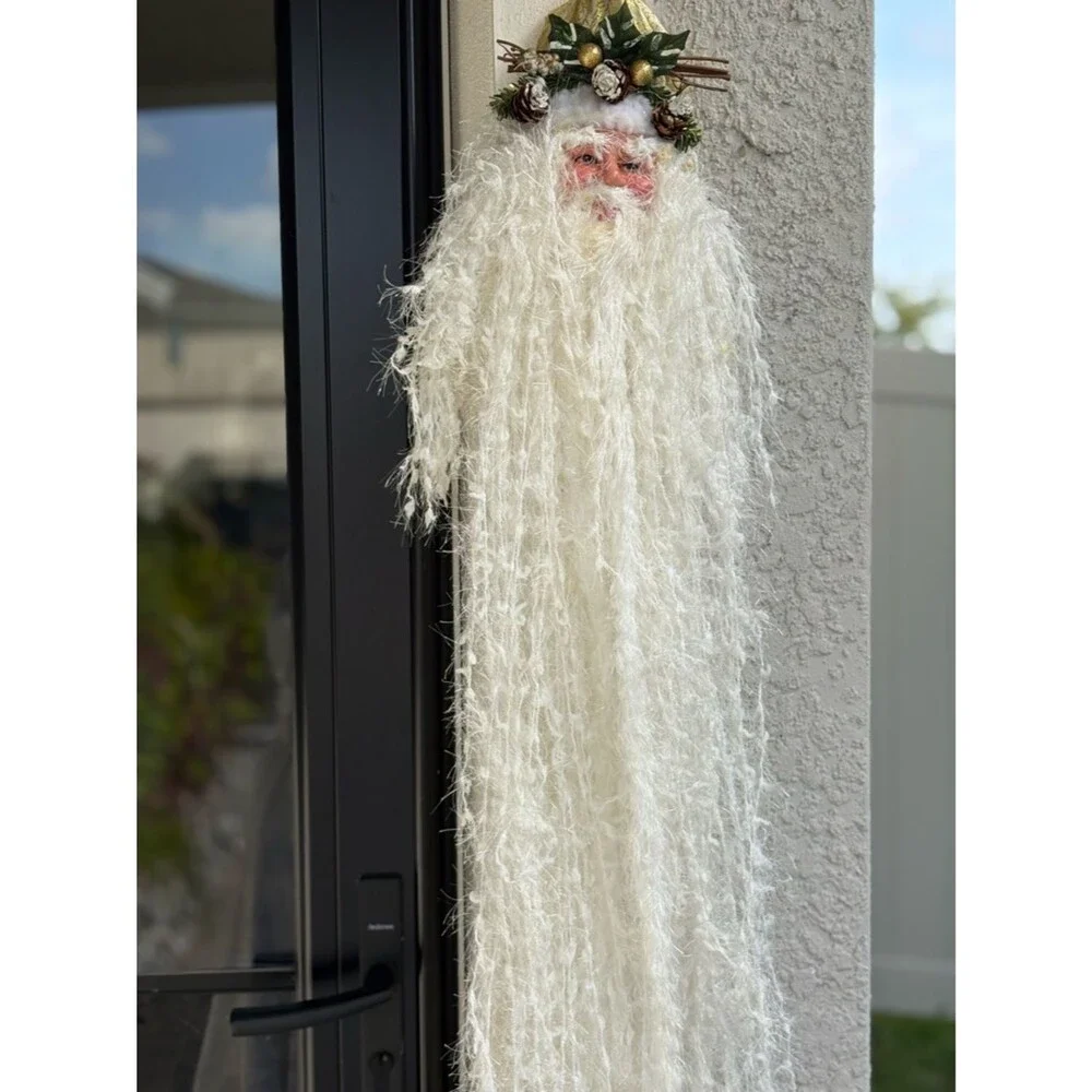 Father Christmas Door Hanging 36” Long White Beard Rustic Woodland Holiday Decor